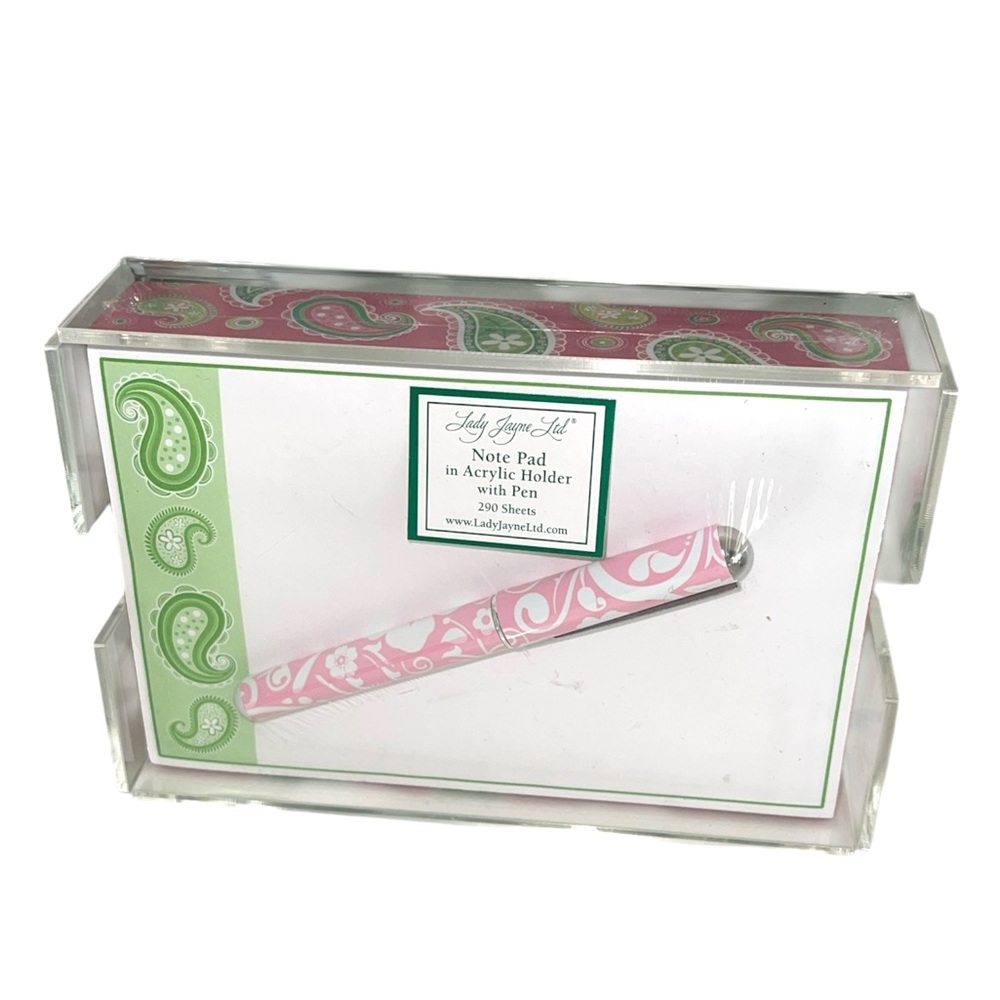 LADY JAYNE NOTE PAD IN ACRYLIC HOLDER WITH PEN